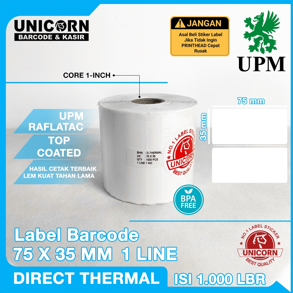 

Stiker Sticker Label Barcode Thermal - UK 75x35 mm / 75 x 35 mm / 75x35mm