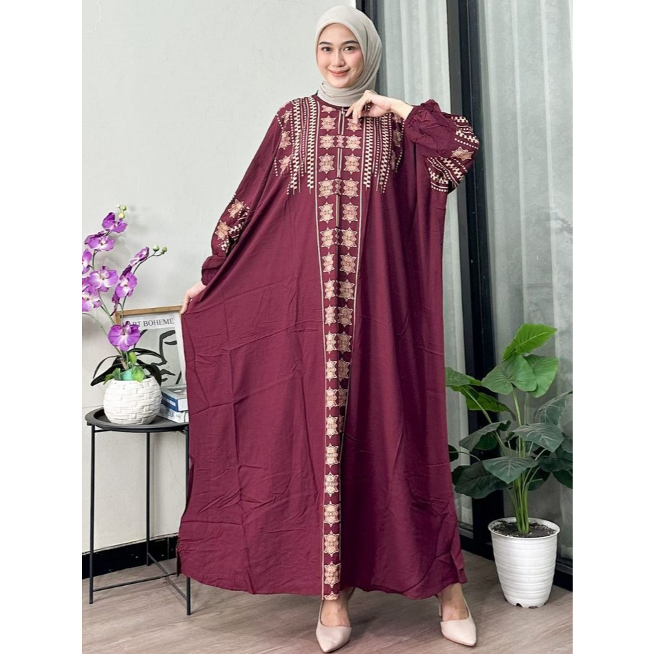 Daster Kaftan Jumbo Premium Lengan Panjang Busui Resleting
