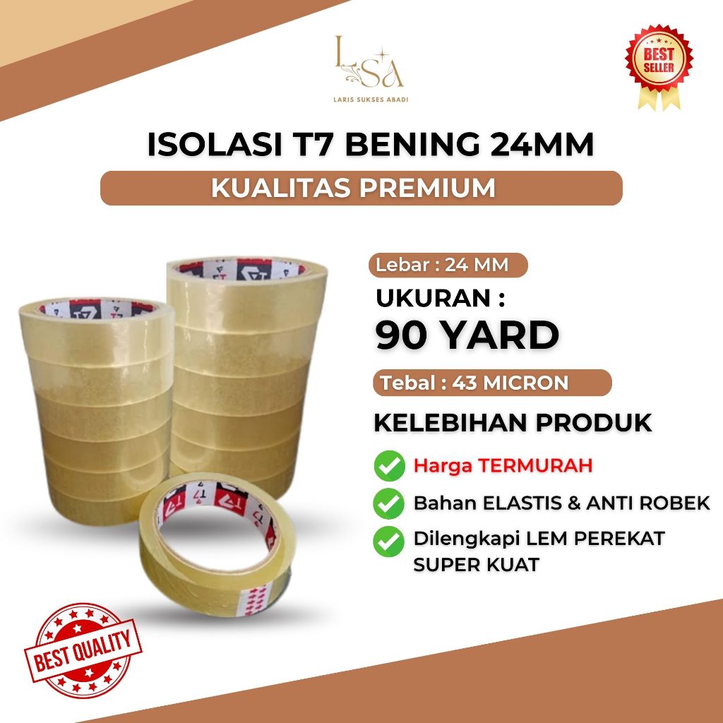 

Isolasi Bening T7 Ukuran 24MM 90Yard 43 Micron Murah