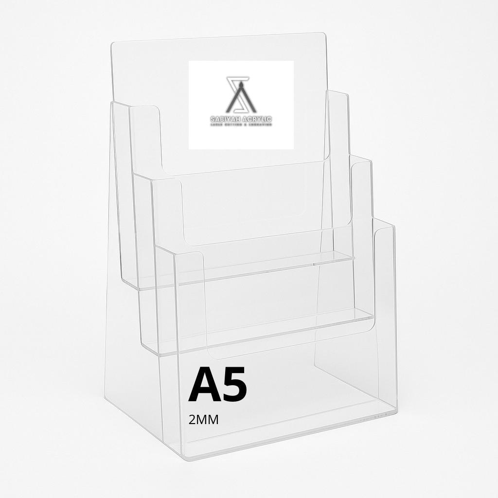 

Rak Brosur Akrilik A5 Susun Potrait 2mm - Stand Display Brosur Acrylic - Desk