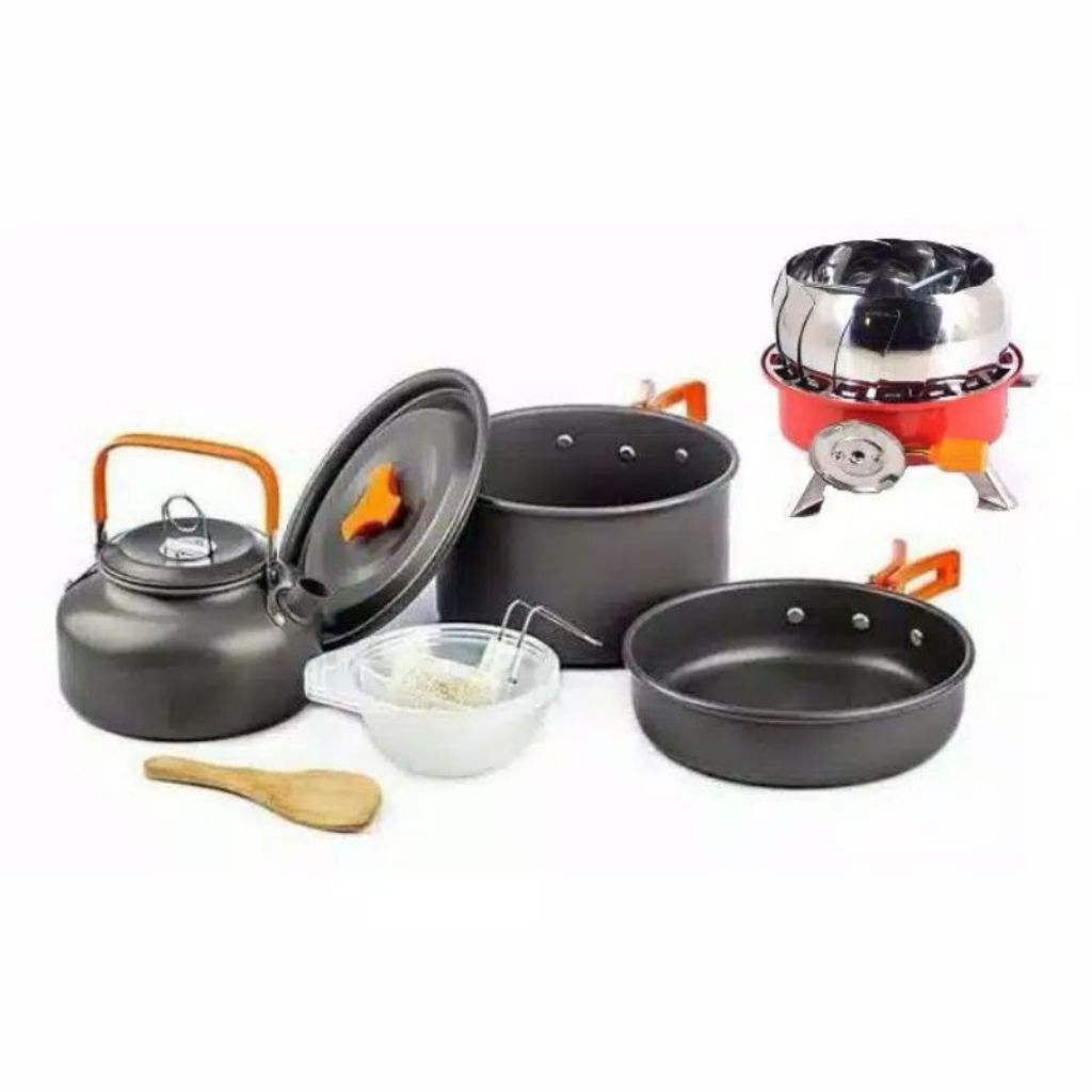 cooking set ds 308 + kompor windproof cooking set ds 308 + kompor kotak paket cooking set ds 200 + k