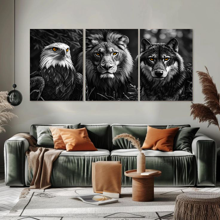 WALLCRAFTS.ID Hiasan Dinding Aesthetic Wild Animal 3 Panel 120x60CM Wall Decor Poster MDF