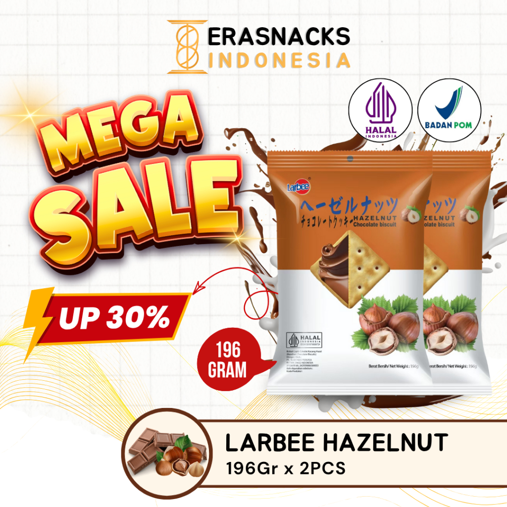 

[MEGA SALE] TYL Larbee Hazelnut Chocolate Sandwich Biscuit Rasa Cokelat 196gr x 2Pcs