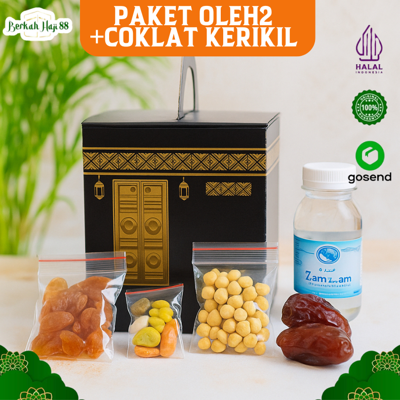 

Souvenir Oleh Oleh Haji dan Umroh Gift Hampers Souvenir Coklat Kerikil Dus Kabah