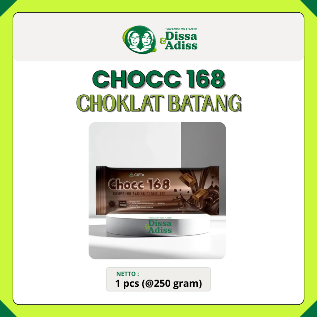 

COKELAT | COKLAT BATANG / BLOK / KEMASAN | CHOCC 168 COMPOUND BAKING CHOCOLATE | COKLAT BLOK 168 250GR / COKLAT BATANG - Tobaqdissa