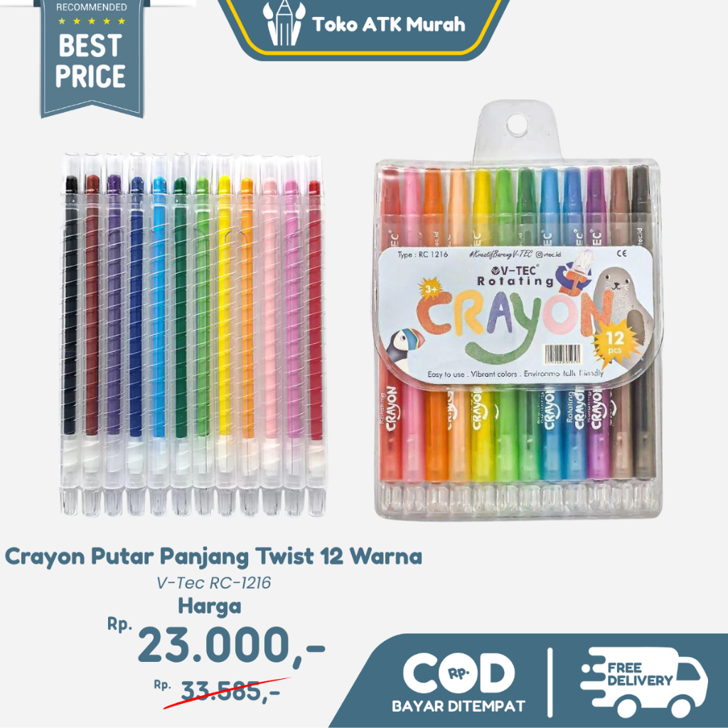 

Crayon Putar Twist 12 Warna V-Tec RC-1216 Panjang Rotating 12 Colour Long