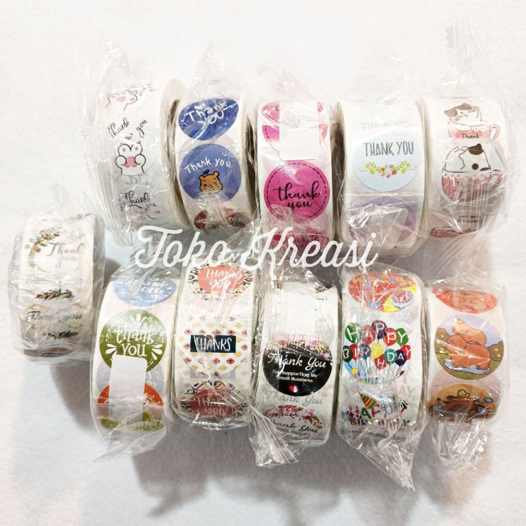 

(Per roll) Sticker Tempelan Ucapan Terima kasih Thank You Unik Lucu Murah Random Warna Self Ashesive Seal Label Roll
