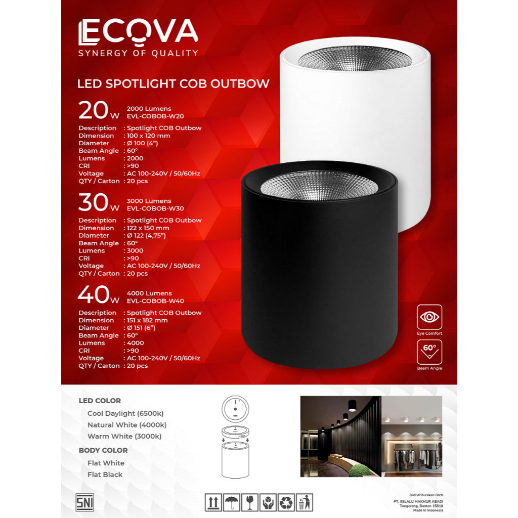 Ecova Lampu LED Downlight COB Outbow | 20W | 30W | 40W