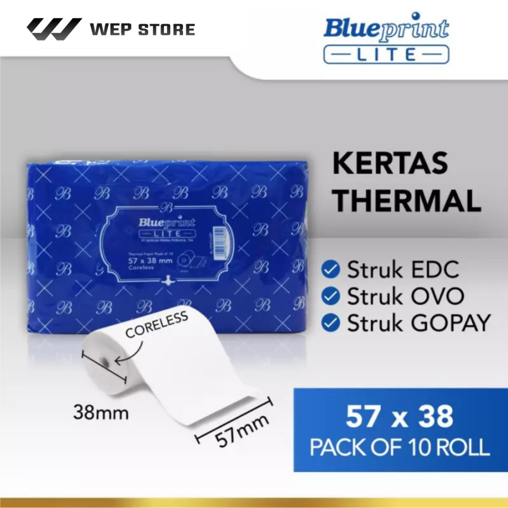 

Blueprint Lite Paper Thermal EDC 57 × 38 mm Kertas Struk Nota Karcis PPOB isi 10roll 57x38