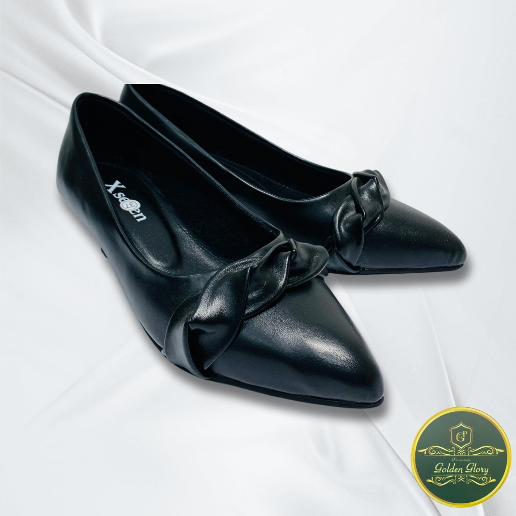 XSeven PANSUS Hitam Wanita |Sepatu Flat Shoes Wanita | Sepatu Kerja | Sepatu Kantor Hak 3cm