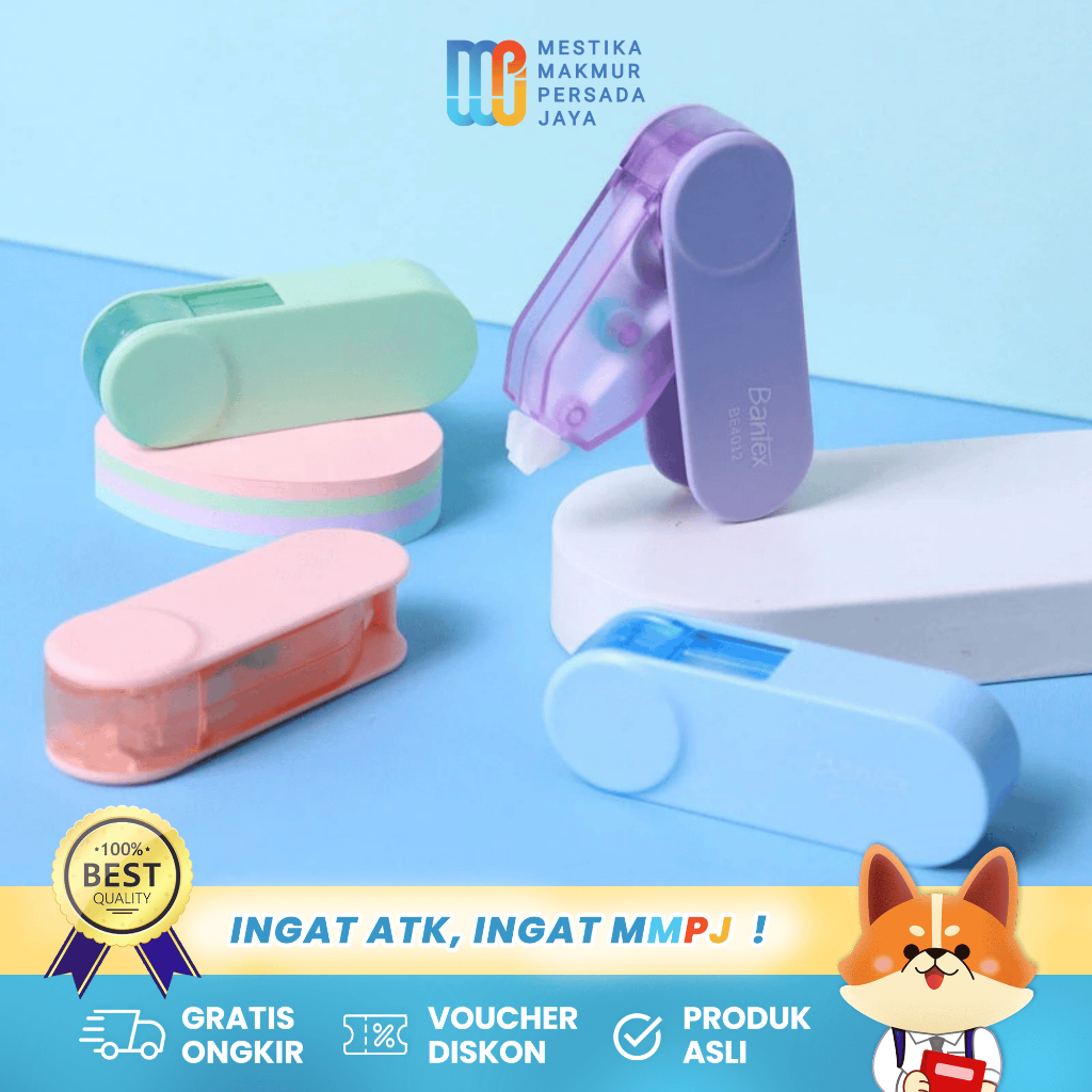 

Bantex Correction Tape / Tip Ex Kertas Sekolah (5mm x 6m) Warna Pastel BE4012