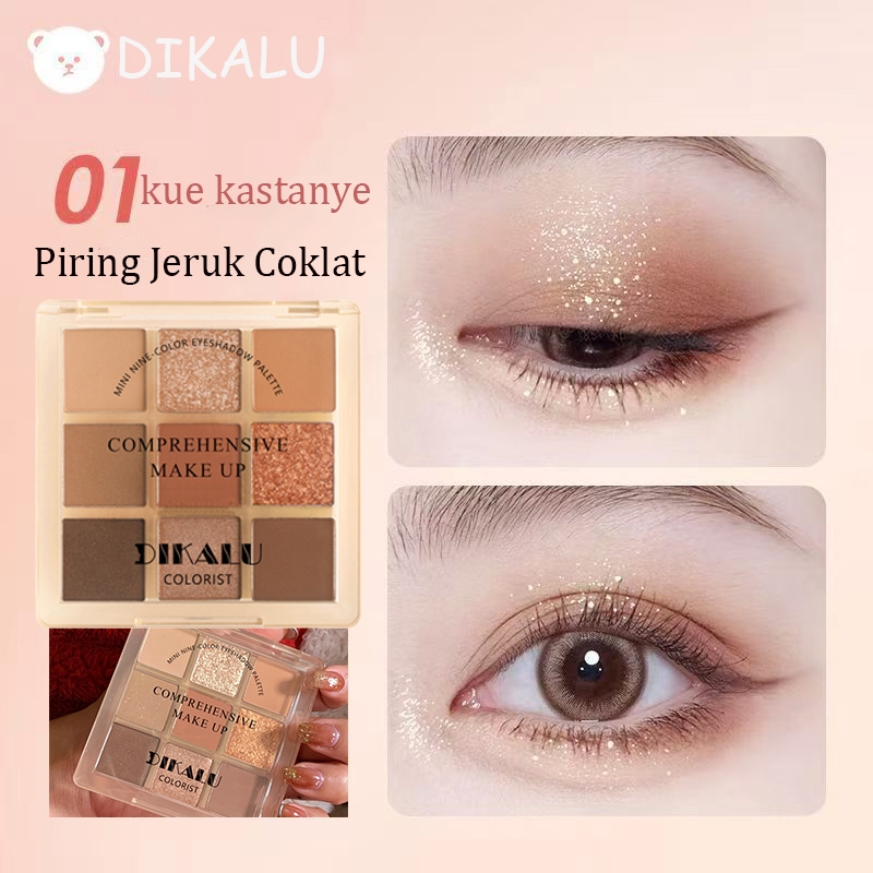 DIKALU 9 Palet Eyeshadow Warnakilauan mutiara Matte Riasan MataSerbaguna Tahan Lama eyeshadow palett
