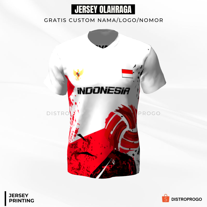 Kaos Jersey Futsal Putih Merah Motif Abstrak 128 - Jersey Olahraga Full Printing