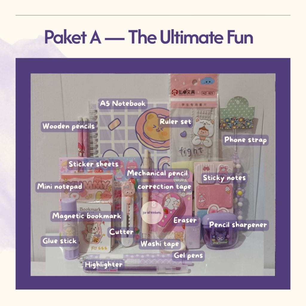 

Stationery Gift Box by Jar of Trinkets "The Ultimate Fun" Stationery Kit / Paket Alat Tulis Sekolah Kantor Lucu