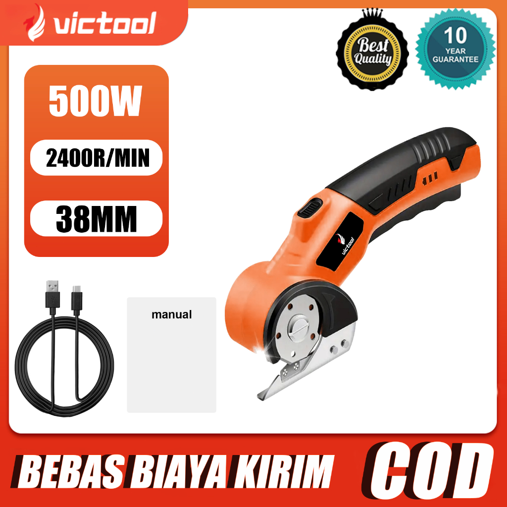 

VICTOOL 500W Gunting Listrik Putar Tanpa Kabel - Pisau Otomatis Tajam! Memotong kain, karpet, kardus, dan plastik (1/4 inci)
