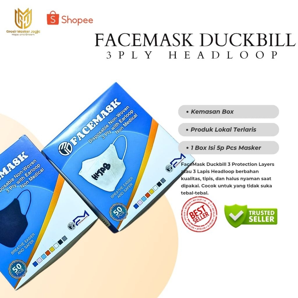 Masker Duckbill Hijab - Masker Hijab FM Duckbil - Duckbil Hijab Box OR by ORLEE isi 50 pcs