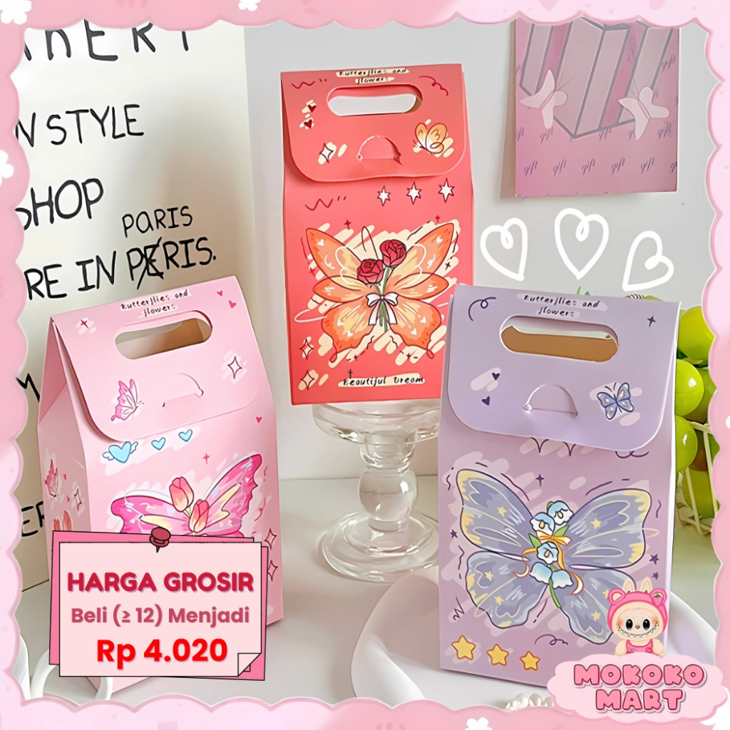 

MM Paper Bag Kotak Tas Kado Hadiah Ulang Tahun Yang Aesthetic Motif Kupu Kupu Hampers Gift Box ST32