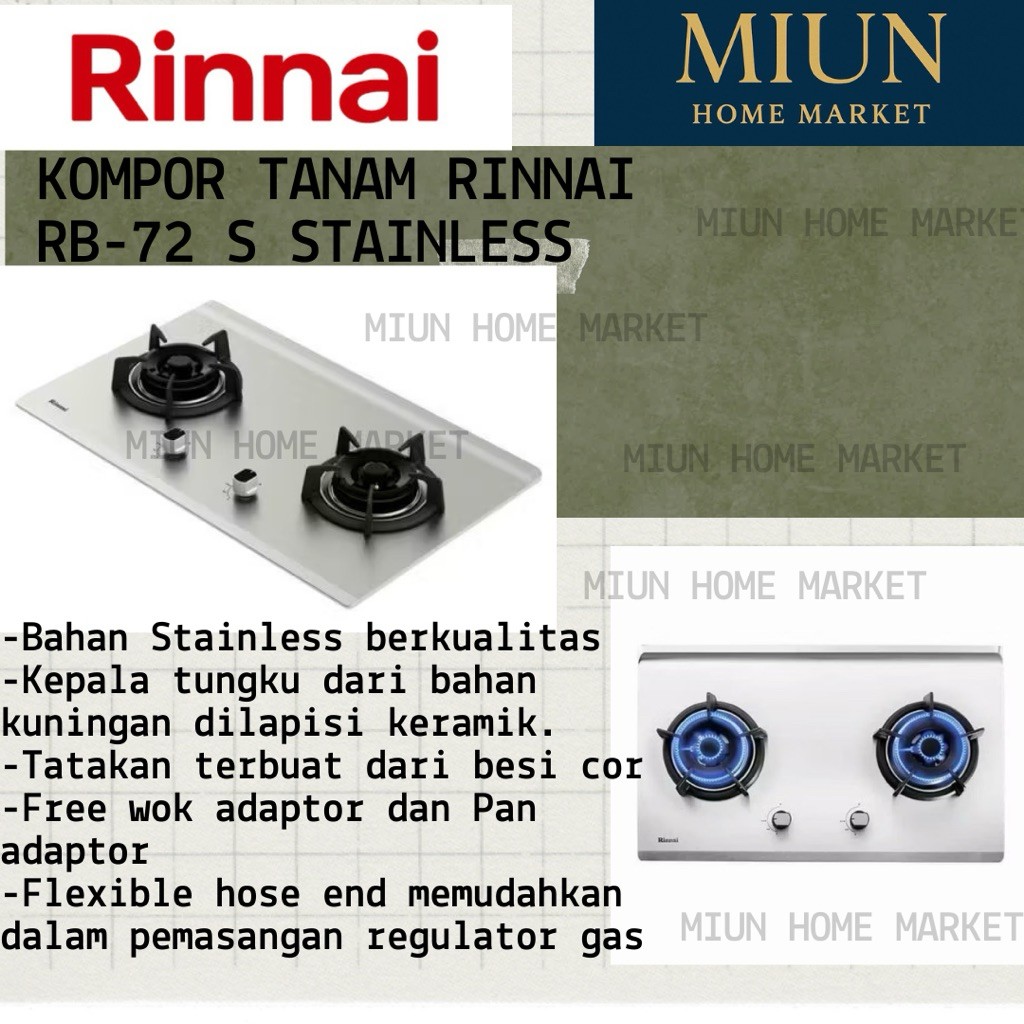 Kompor tanam Rinnai Stainless Rb 72 S /Kompor Rinnai Rb 72 S 2 Tungku RB712S