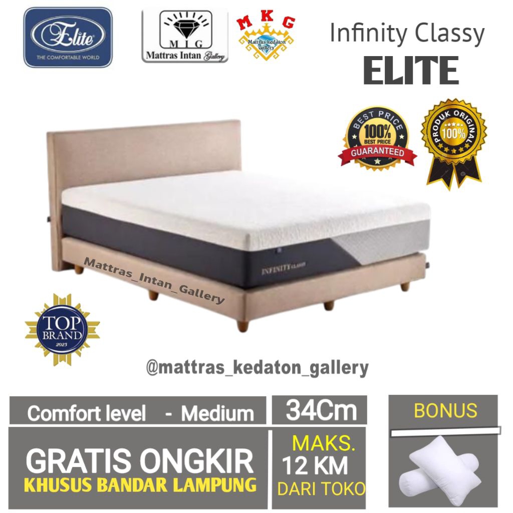 Springbed Elite Infinity Classy (Full Set) T 34Cm - Kasur elite Spring Bed 160 180 Mattras intan Gal