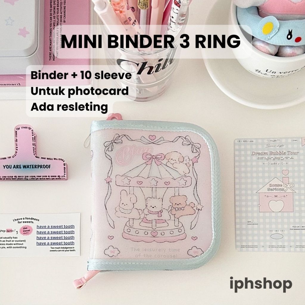 iphshop - Binder Mini 3 Ring Photocard Zipper | Binder + 10 Sleeve Polos Hologram Star Flower Love |