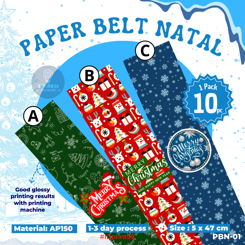 [10PC] PAPER BELT NATAL | PAPER BELT EDISI NATAL | SABUK BOX MAKANAN 5 x 47 cm