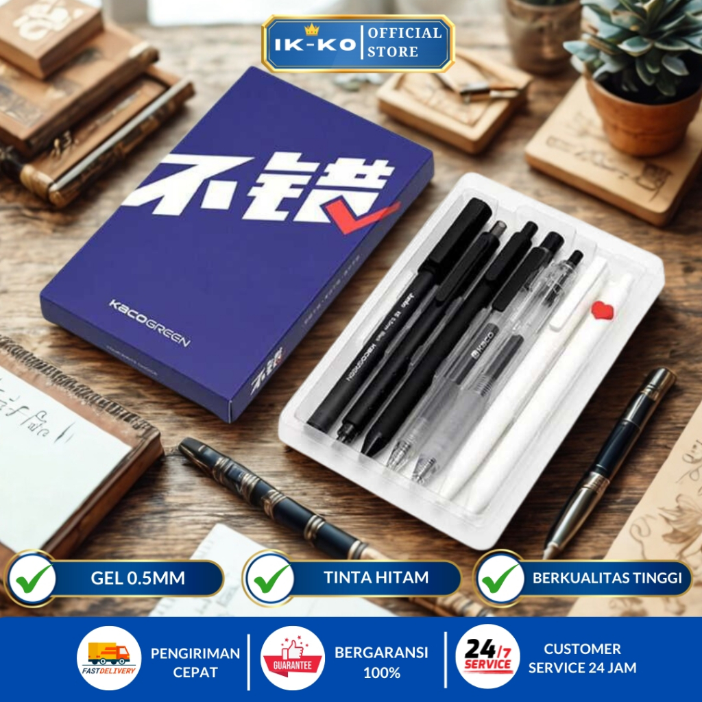 

IK-KO Kaco Right Choice Set 7PCS Pena Pulpen Gel 0.5mm Tinta Hitam High Quality