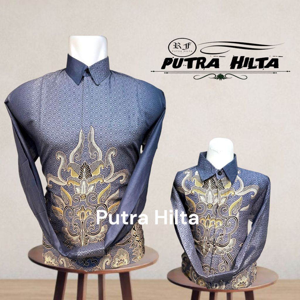 kemeja batik abu abu silver couple ayah anak motif ARTAR bahan katun prima 40s lapis furing//batik p