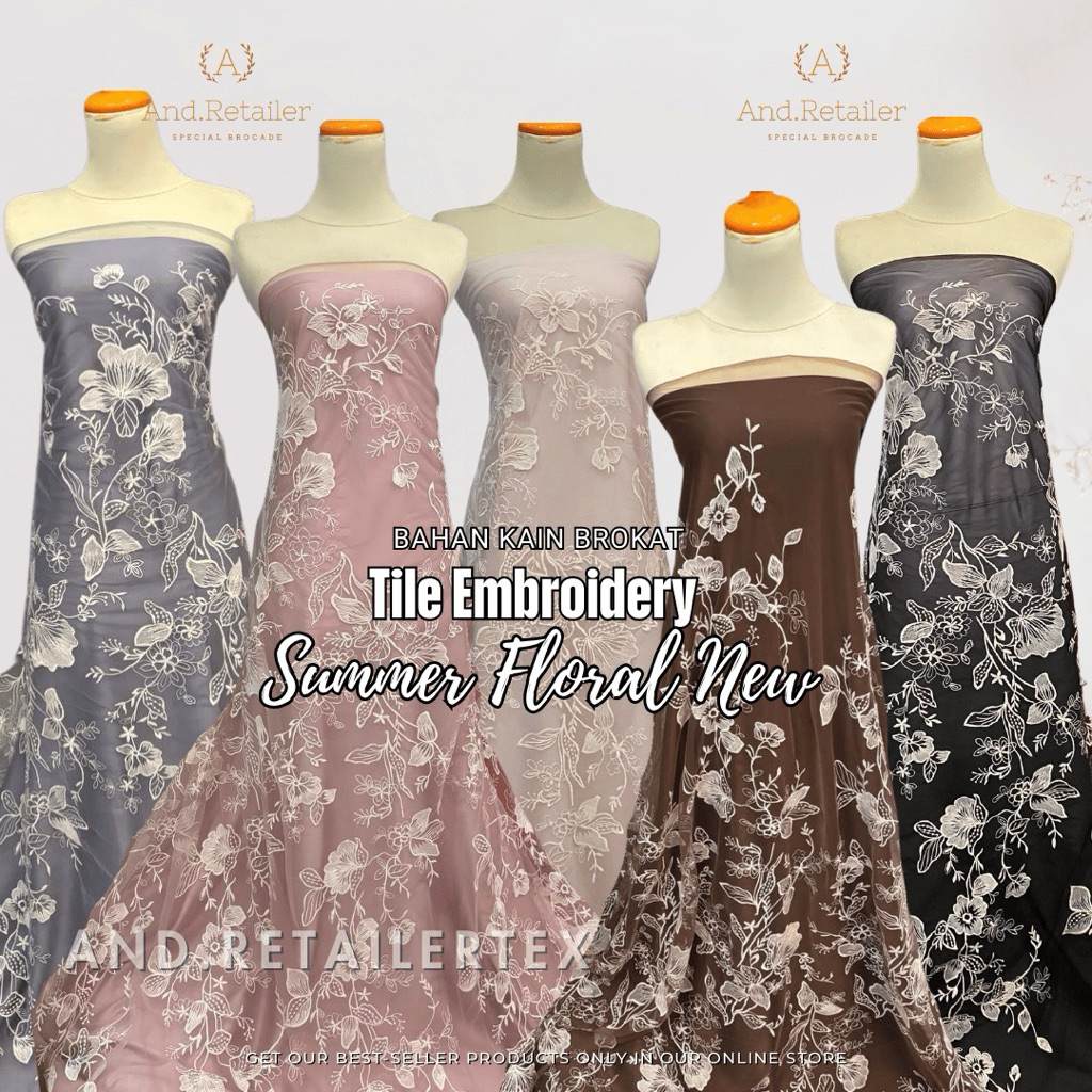 Bahan Kain Brokat Mewah Tile Embroidery Summer Floral 2tone Motif Bunga Besar dan Jarang Warna Putih
