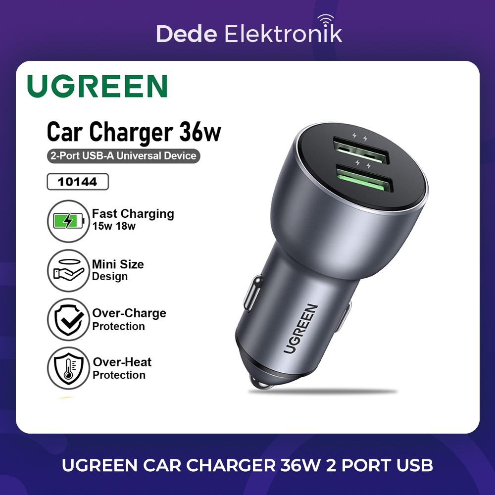 Ugreen Car Charger Mobil Dual Port USB A Fast Charging 36w