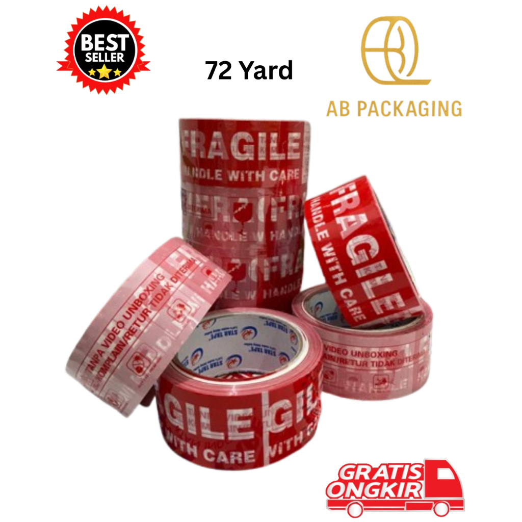

Lakban Fragile Unboxing 72 Yard BC x 48mm – Tape Fragile Shopee | Merah/Putih | Star Tape Per Pcs