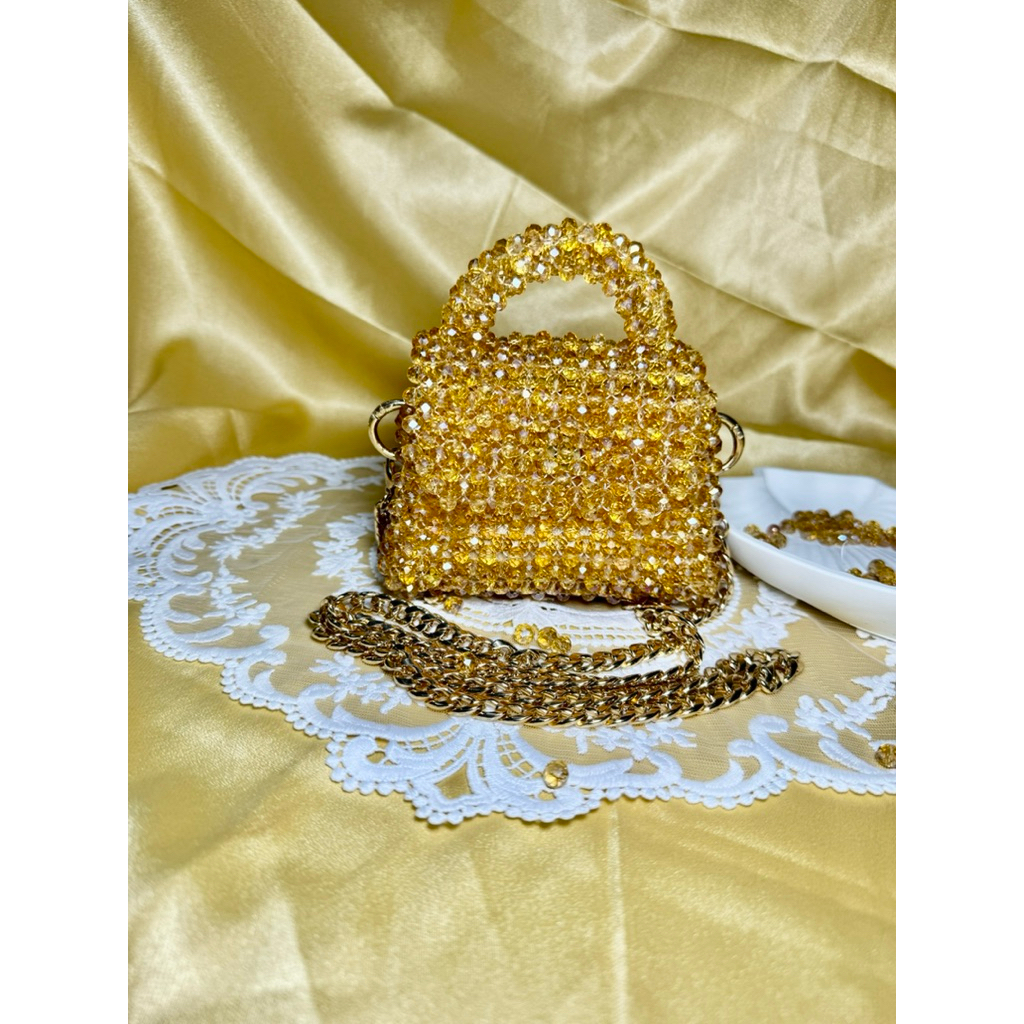 MINI BAG GOLD | beaded bags | crystal beads | handmade beads | beaded crafts
