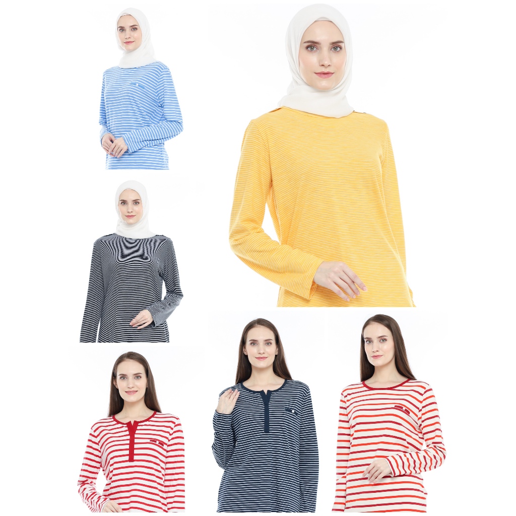 Kaos Lengan Panjang Wanita Semi Tunik Lengan Panjang Terbaru Salur Phenomenal Style Full Katun