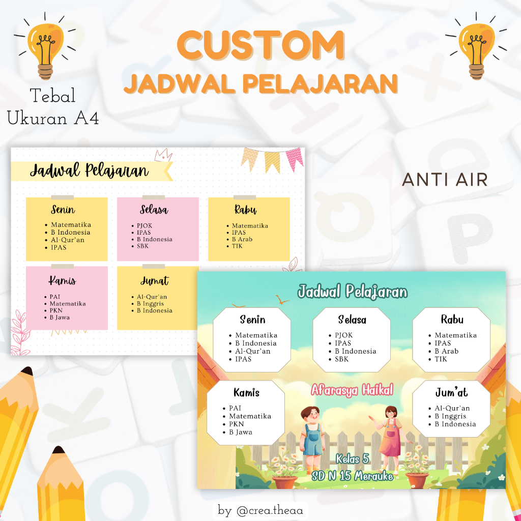 

(1) CUSTOM Jadwal Pelajaran Sekolah Lucu dan Estetik | Poster Jadwal Pelajaran Anak Kelas | Custom Nama Siswa dan Nama Sekolah
