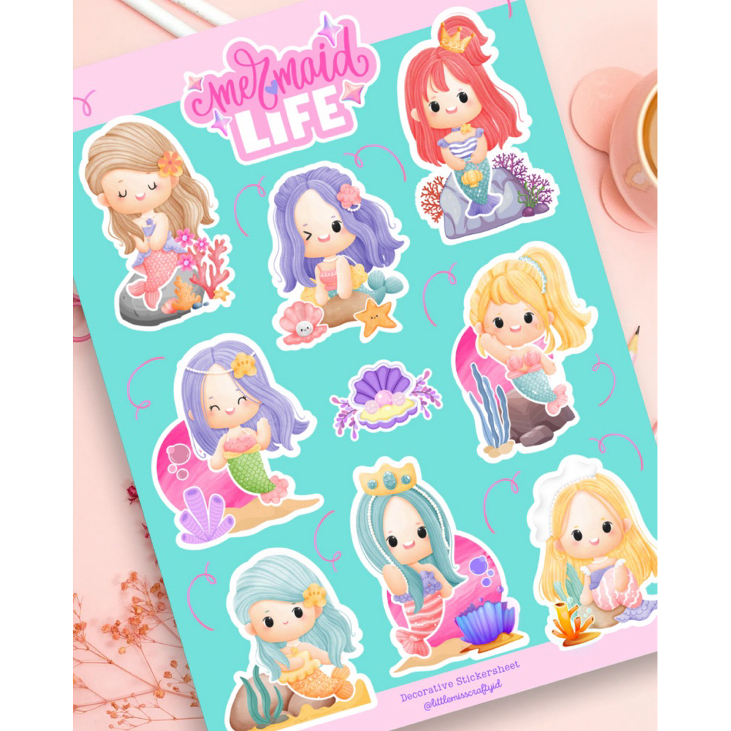 

Stiker lucu Mermaid princess dekorasi jurnal diary scrapbook hadiah unik