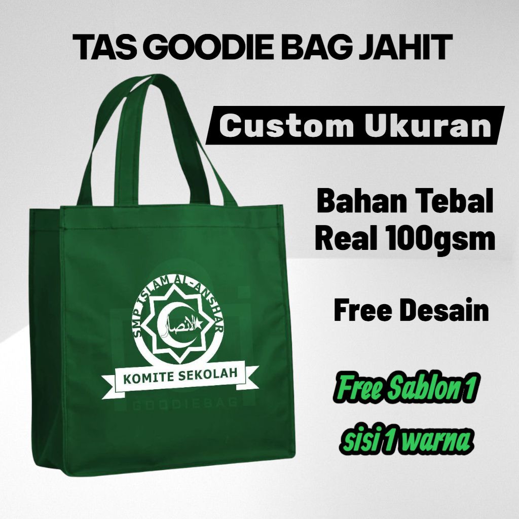 Tas Goodiebag Costum Jahit bahan spunbond Tebal 100gsm