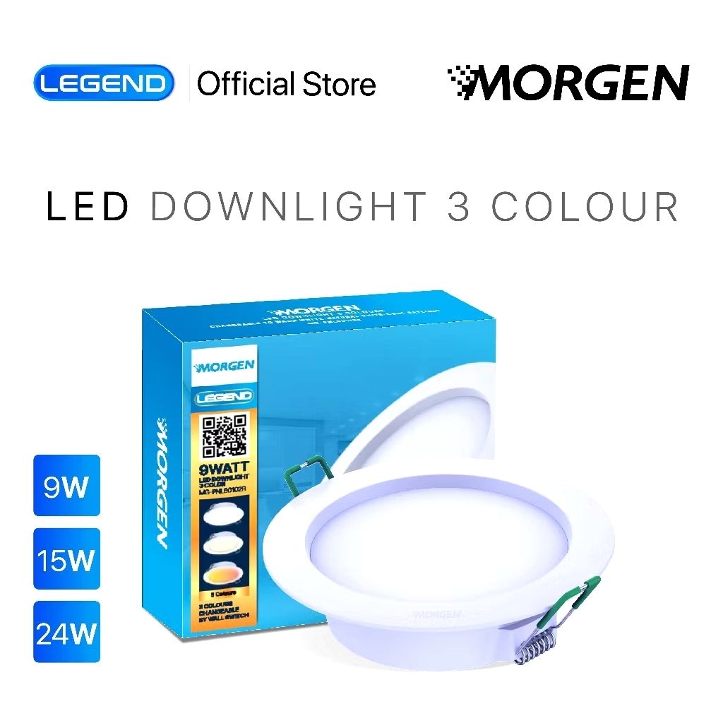Morgen LED Downlight 3 colour Panel Inbow 3 Warna, 9w, 15w, 24w, (Putih/Natural/Warm White)