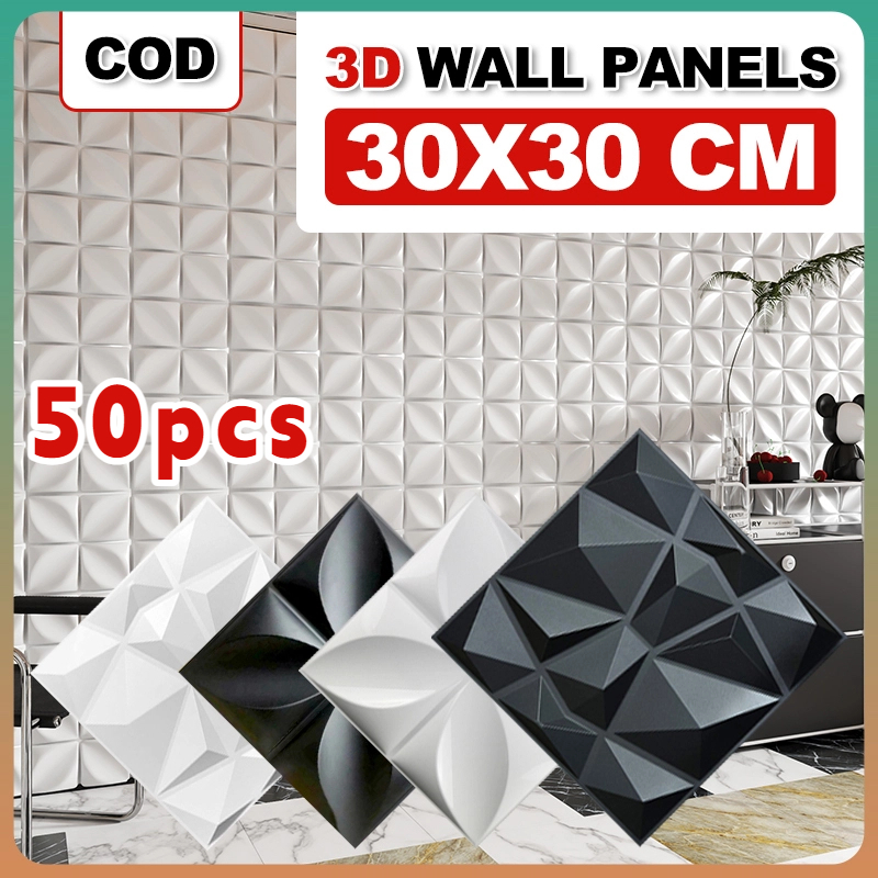 50pcs Wallpaper 3D 30x30cm panel dinding PVC berkualitas tinggi stiker langit-langit dekorasi dindin