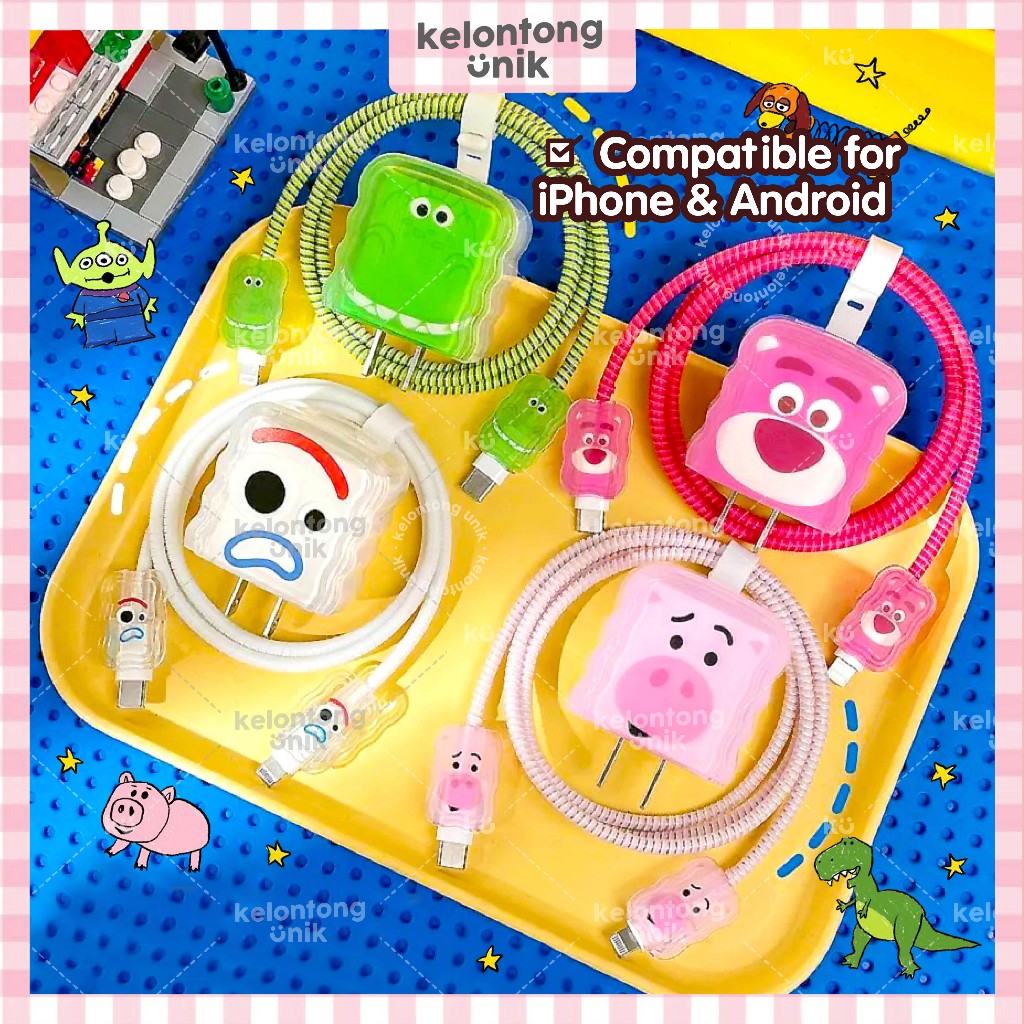 KELONTONG UNIK | TOYZ STORY - Set Paket Cover Pelindung Kepala & Kabel Charger Spiral / Cable Set Pr