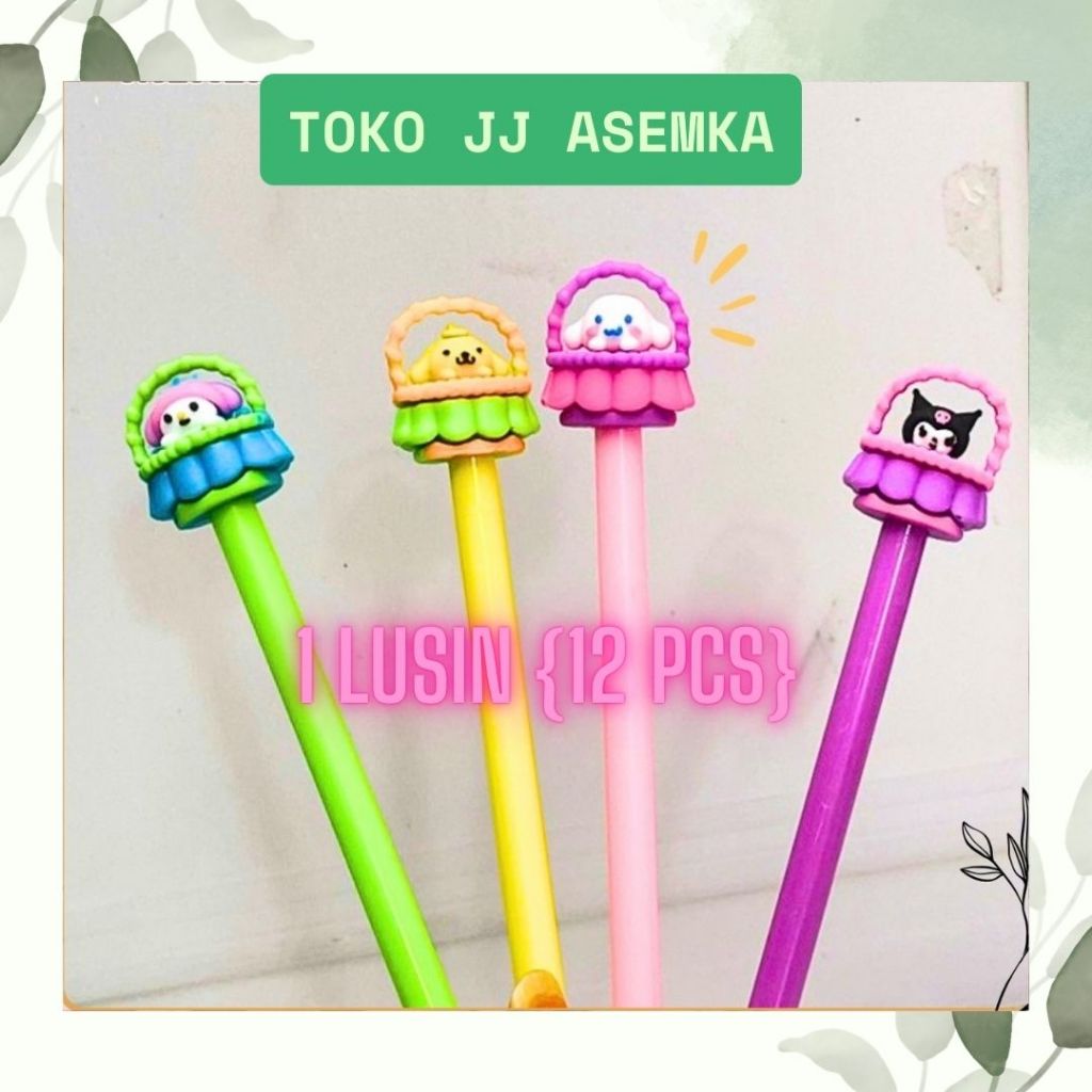 

12 PCS PULPEN GEL KERANJANG SANRIO LUCU UNIK KARAKTER ALAT TULIS SEKOLAH MURAH COD