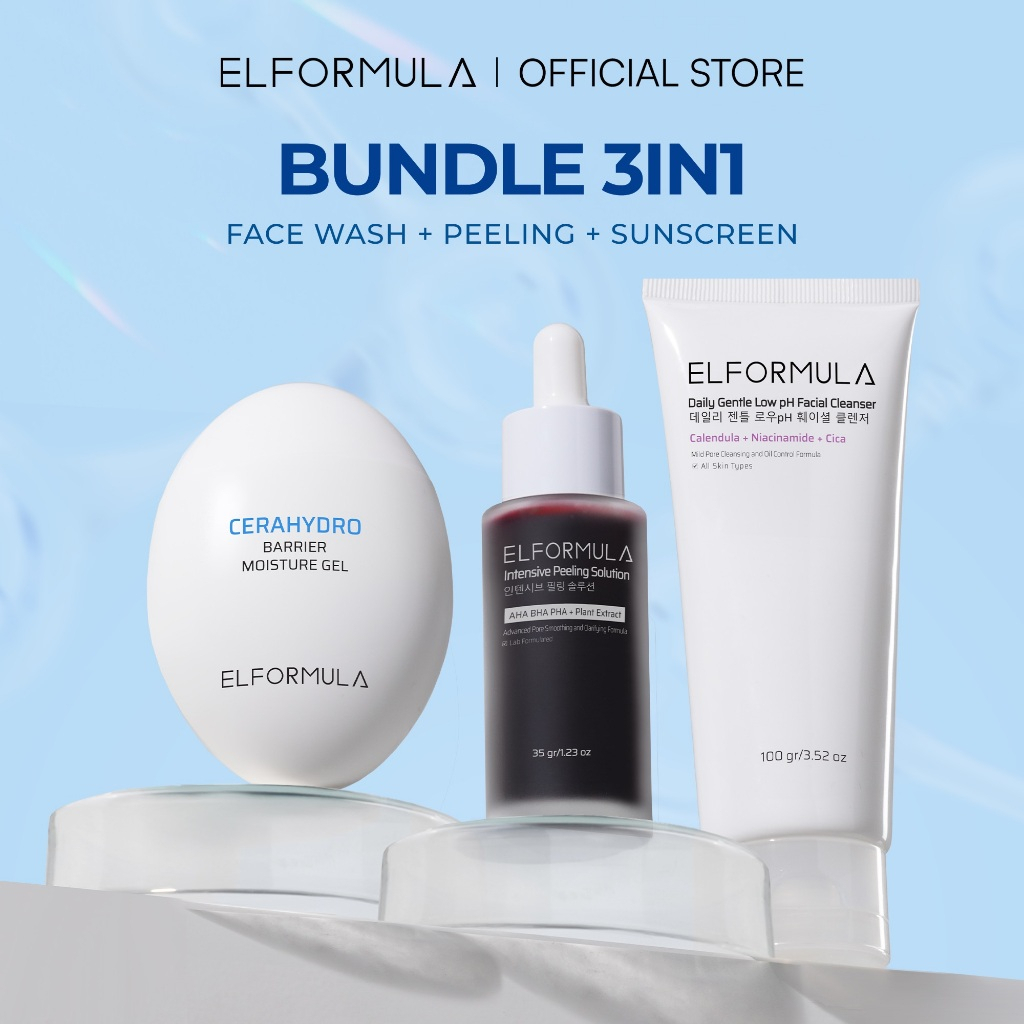 ELFORMULA Facial Care Bundle 3in1 - Daily Gentle Low pH Facial Cleanser + Intensive Peeling Solution