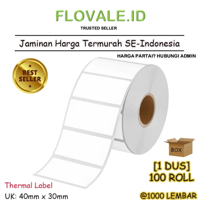 

LABEL THERMAL [40 x 30] KERTAS STICKER BARCODE 40x30 mm (1000 Pcs) - BOX