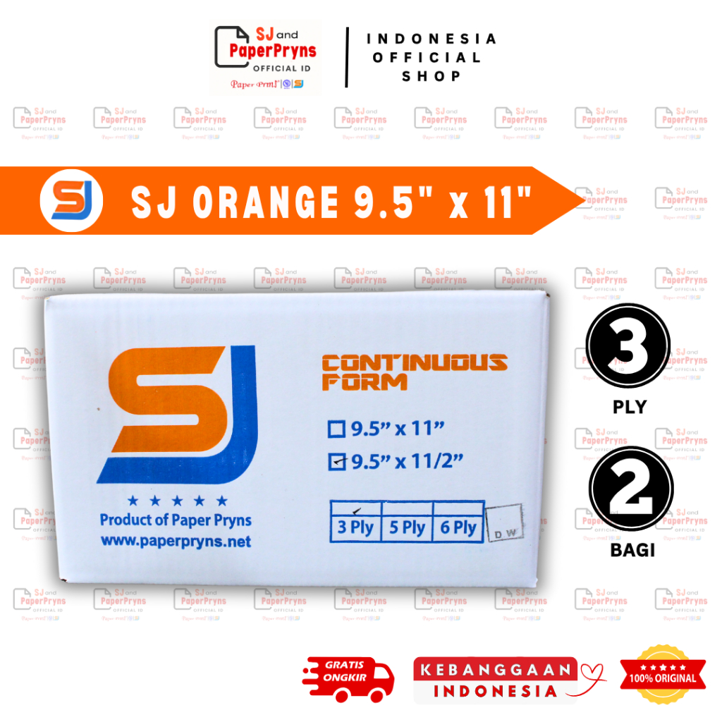 

SJ ORANGE Kertas Continuous Form 9,5" × 11/2" - BAGI 2 (3 PLY) NCR Sheets