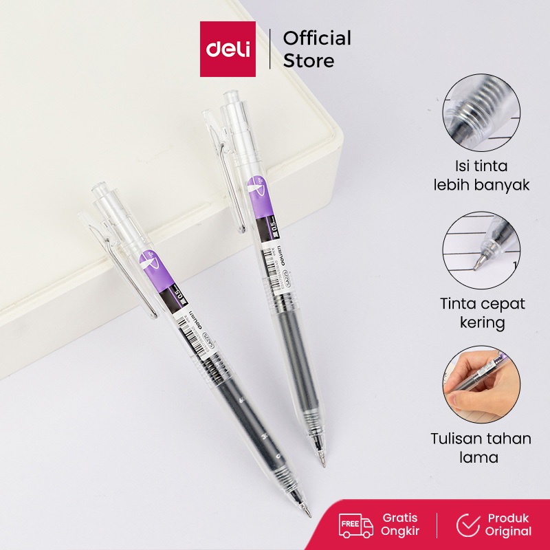 

Deli Gel Pen / Pulpen Gel Retractable Pen Cetek 0.5 mm Volume Tinta Banyak 1 pcs SA2X5