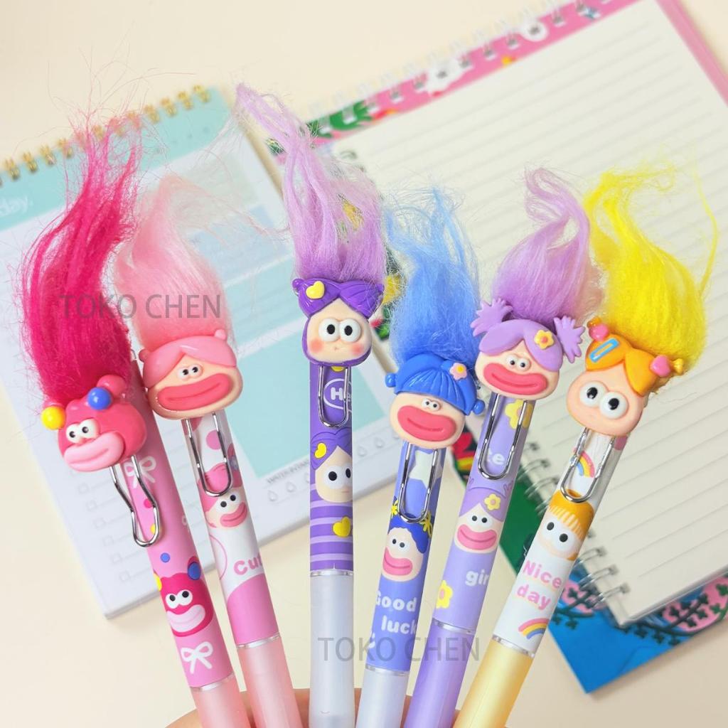 

Kartun menggoreng boneka mulut boneka pena air mancur hitam siswa lucu cepat kering 0.5mm menggoreng pena grosir