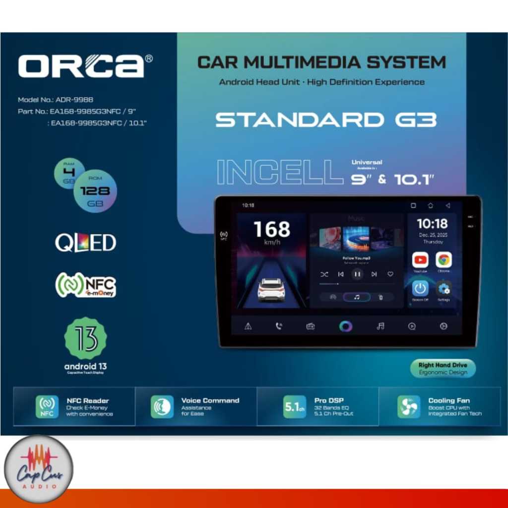 HEAD UNIT ANDROID ORCA ADR - 9988 9&10 INCH ORCA STANDAR NEW GEN 3