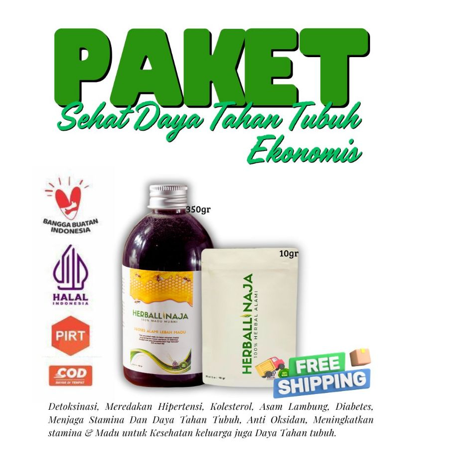 

paket sehat ekonomis herballinaja – madu 350g + herbal 10g | halal, pirt