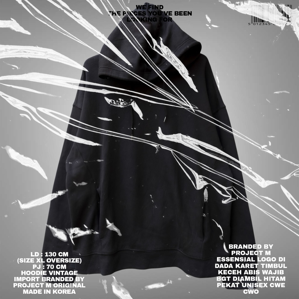 PROJECT M ORIGINAL/ESSENSIAL HOODIE/HOODIE IMPORT/KOREAN HOODIE/BLACK HOODIE/HOODIE ESSENSIAL HITAM/