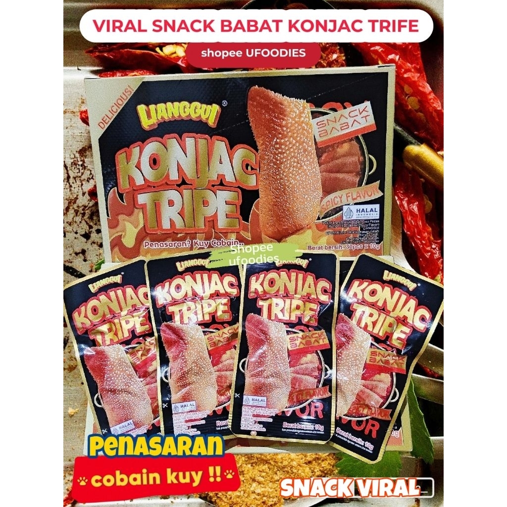 

ISI 30PCS CEMILAN PEDAS KONJAC TRIPE SNACK BABAT VIRAL LIANGGUI Spicy Flavor HALAL BPOM