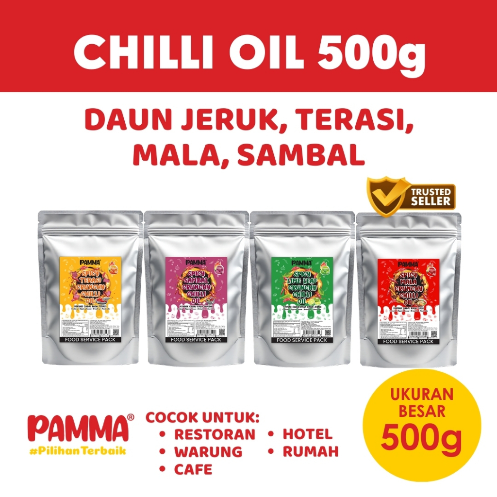 

【BIG SIZE】 PAMMA Crunchy Chilli Oil 500g - Daun Jeruk, Sambal, Mala, Terasi - Saus Cabai Minyak Cabai Pedas Gurih Mantap Challenge