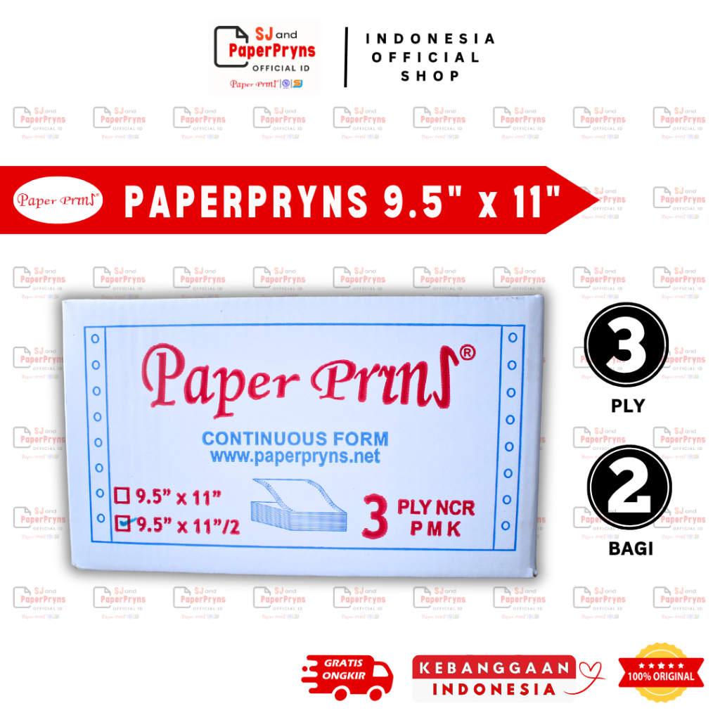 

PAPERPRYNS Kertas Continuous Form 9,5" × 11/2" - BAGI 2 (3 PLY) NCR Sheets